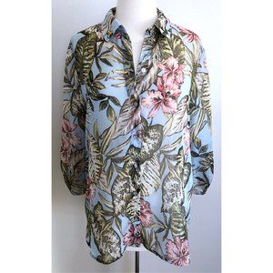 Chico's Sheer Button Down Floral Print Blouse